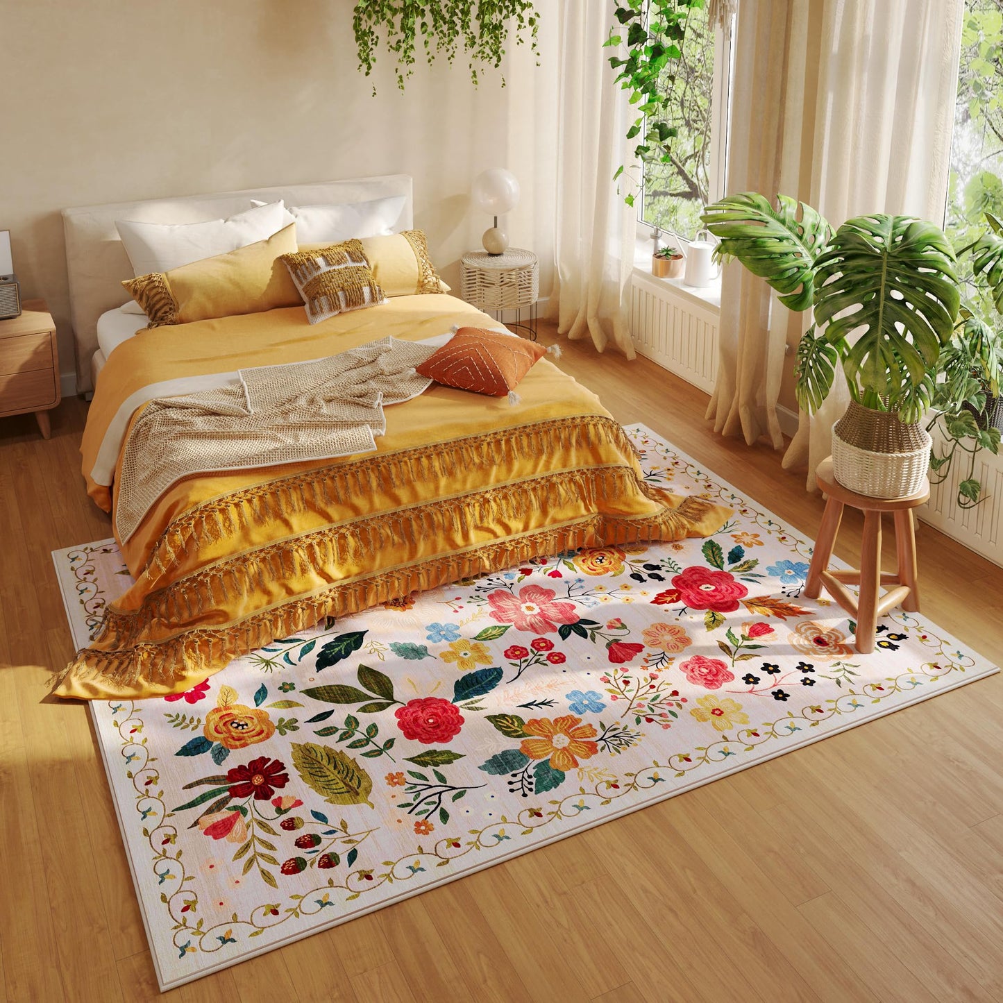 Living Room Rug 5x7 Floral Vintage