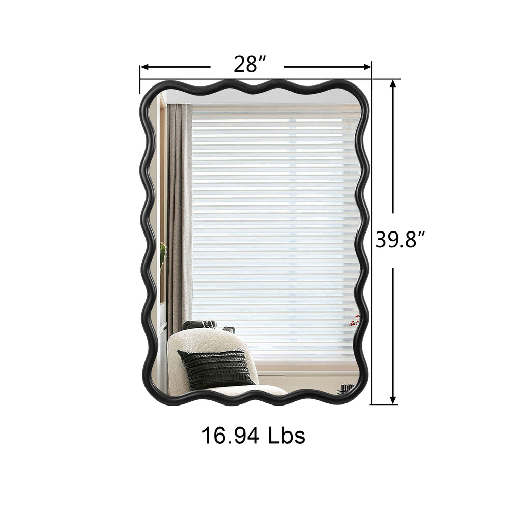 Solid Wood Wavy Rectangle Mirror-Black 40 X 28 Modern Mirror